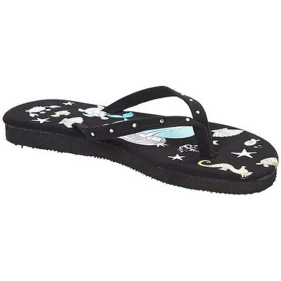 dELiA*'s Girl Rhinestone Flip Flops - Black - Mermaid Under the Sea Pattern 13/1 - Picture 2 of 3